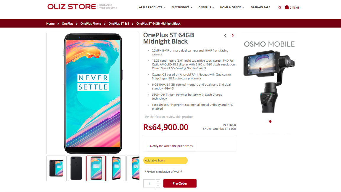 OnePlus Nepal quietly starts pre-order for the OnePlus 5T